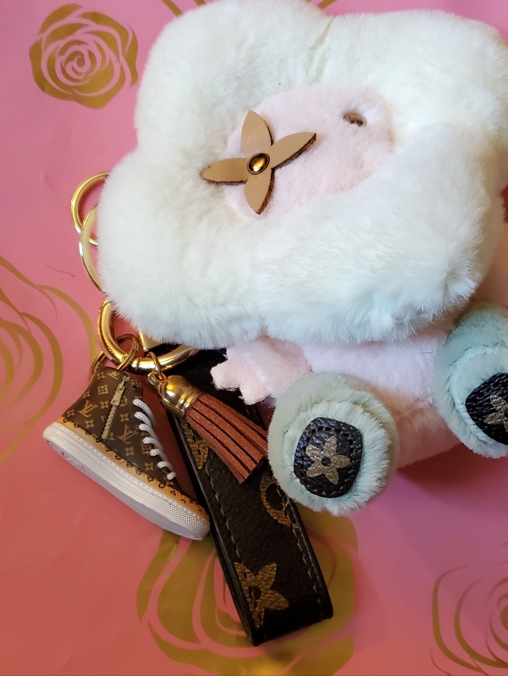 Plush Flower Character Keychain, Bagcharm,  with Sneaker Bag Charm and Strap